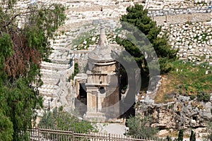 Yad Avshalom. Tomb of Absalom or Absalom's Pillar in the Kidron Valley in Jerusalem, Palestine territory.