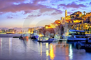 Yafo old town port on sunset, Tel Aviv, Israel photo