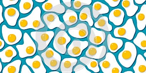 Yaiki-13aMany fried eggs on blue background, food in the flat style, abstract vector design seamless pattern