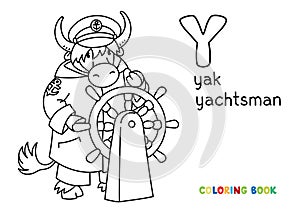 Yak yachtsman ABC coloring book. Alphabet Y