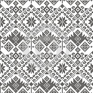 Yakan weaving inspired vector seamless pattern - Filipino traditonal geometric textile or fabric print design in black and white