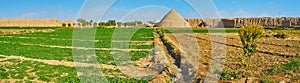 Yakhchal pyramids among the fields in Ghaleh Jalali, Kashan, Iran