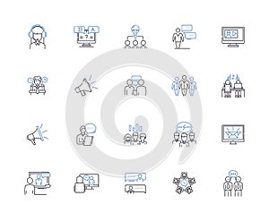 Yakking individuals line icons collection. Chatty, Talkative, Conversational, Social, Gossipy, Chattering, Loquacious