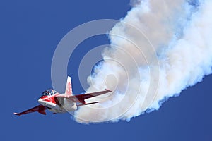 Yakovlev Yak-130 02 WHITE of russian air force perfoming demonstration flight in Zhukovsky during MAKS-2015 airshow.