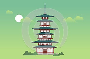 Yakushi-ji Toto (East Pagoda) in Nara, Japan - Stock Illustration