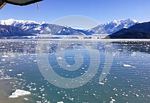 Yakutat ,Alaska Usa Snow Covered Mountains And Melting And Floating Glacier I