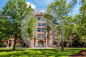 Yale university buildings in summer blue sky in New Haven, CT US