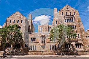 Yale university buildings in summer blue sky in New Haven, CT US