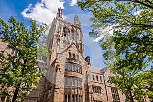 Yale university buildings in summer blue sky in New Haven, CT US