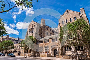 Yale university buildings in summer blue sky in New Haven, CT US photo