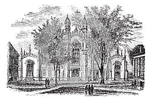 Yale University Library, in New Haven, Connecticut, USA, vintage engraved illustration