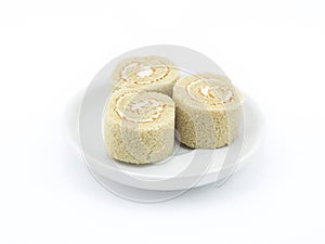 Yam roll cake on white background