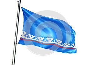 Yamal Nenets Autonomous District region of Russia Flag waving isolated on white background realistic 3d illustration
