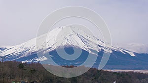 Yamanaka lake with fuji mount background and swan boat