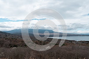 Yamanaka lake and Mt. Fuji seen from Panoramadai view point