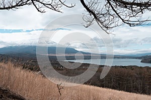 Yamanaka lake and Mt. Fuji seen from Panoramadai view point