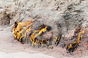 Yanar Dag in Baku, Azerbaijan. Yanar Dag is a natural gas fire which blazes continuously on a