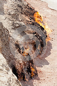 Yanar Dag - burning mountain. Azerbaijan. vertical