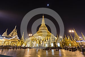 YANGON, MYANMAR, December 25, 2017: Shwedagon Pagoda in Yangon at night