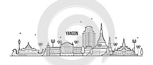 Yangon Rangoon skyline Myanmar city vector linear photo