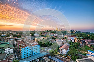 Yangon skyline with Shwedagon Pagoda in Myanmar