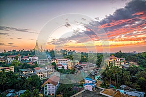 Yangon skyline with Shwedagon Pagoda in Myanmar