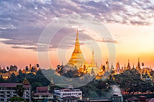 Yangon skyline with Shwedagon Pagoda in Myanmar