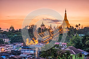 Yangon skyline with Shwedagon Pagoda in Myanmar