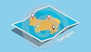 Yangoon or rangoon explore maps with isometric style and pin location tag on top