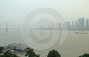 Yangtze river and pendant bridge in Wuhan