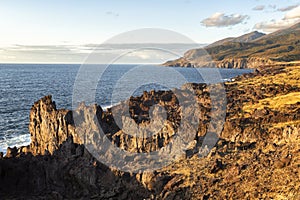 Yankito volcanic plateau at sunset. Iturup Island. South Kuriles