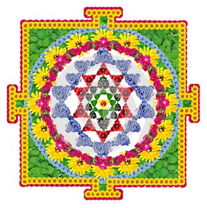 Yantra is a mystical diagram, mainly from the Tantric traditions of the Indian religions isolated flowers