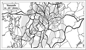 Yaounde Cameroon City Map iin Black and White Color. Outline Map