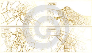 Yaounde Cameroon, Saint Denis Reunion, Yamoussoukro Ivory Coast and Tunis Tunisia City Map Set