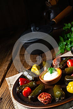 Yaprak SarmasÄ± - rustic vine leaves filled with rice