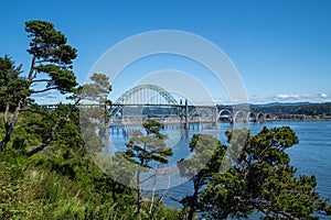 Yaquina Bay Bridge in Newport Oregon, view in the summer