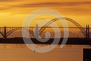 The Yaquina Bay Bridge at sunset in Newport, Oregon