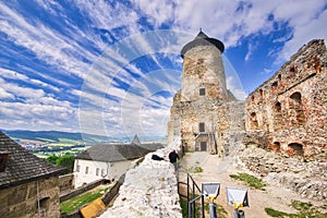 Dvůr za hradbami na zámku Stará Ľubovňa s baštou