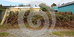 Yard Debris Piled Against Alley Fence