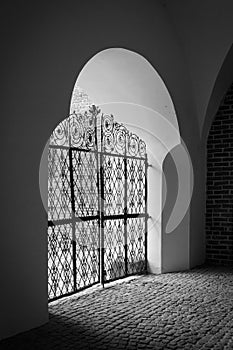 Yard details and metal medieval gates