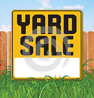 Yard Garage Sale Sign Backyard Fence Grass