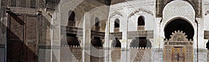 Yard inside Bou Inania Madrasa with beautiful examples of Marinid architecture, Fez, Morocco