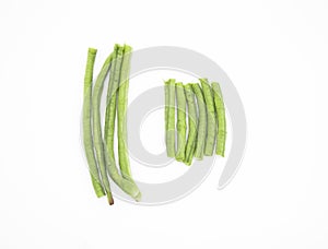 yard long bean slice isolated on white background.
