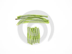 yard long bean slice on white background