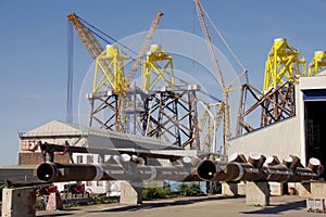 The Yard of an offshore wind turbine base construction site on the River Tyne