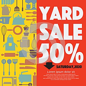 Yard Sale 50 Percent Kitchen Equipment Concept Vector