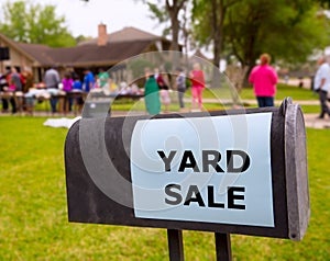 Yard sale in an american weekend on the lawn