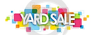 YARD SALE banner on colorful squares background