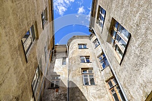 Yard well, against the blue sky