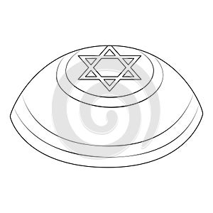 Yarmulka. Traditional hat Kippa. Coloring page. Line Art.